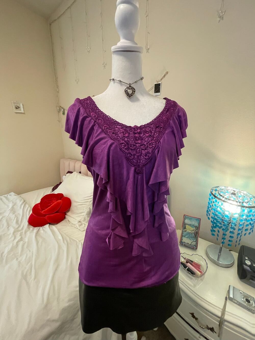purple bcx whimsygoth ruffle blouse